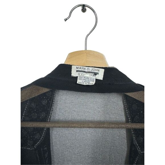 Mark & John By Gopal Black Sheer Beaded Embroidered Dress Jacket Size Medium - Picture 9 of 12